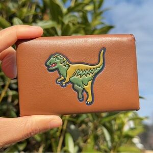 Coach Brown Leather Rexy Dinosaur Turnlock Card Case